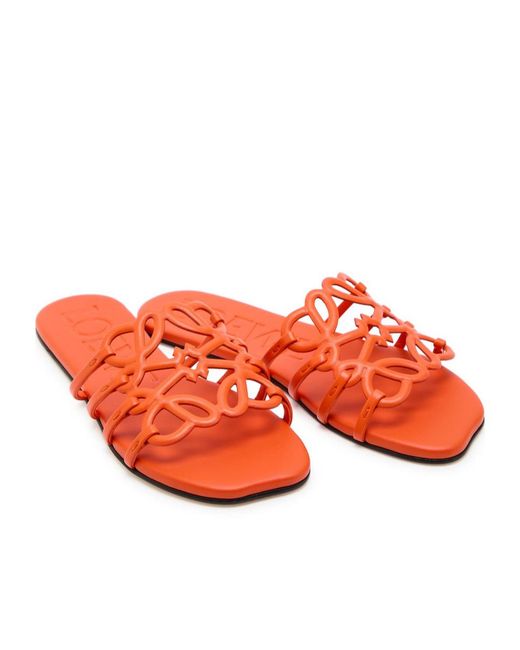 Loewe Red Petal Anagram Leather Sliders