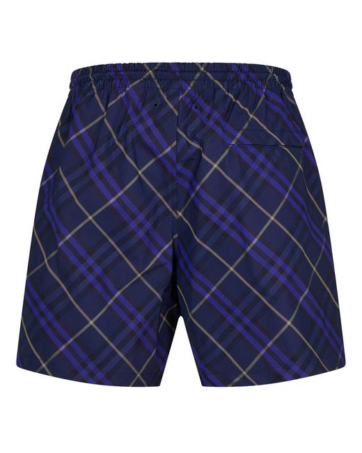 Burberry Blue Checked Swimming Trunks for men
