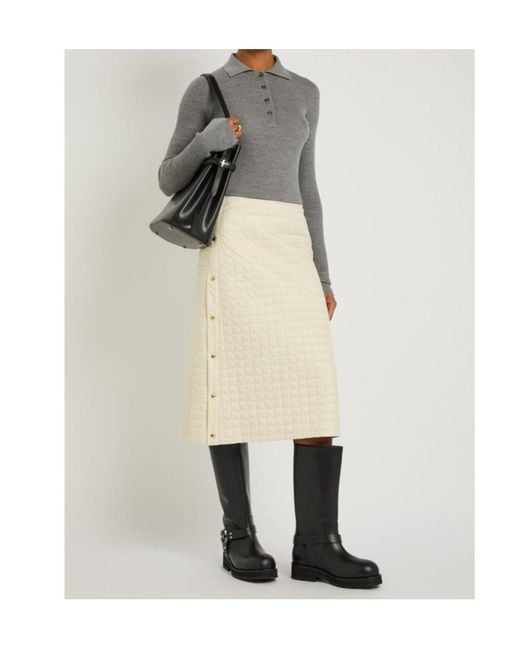 Moncler Gray Ribbed Wool Polo Top
