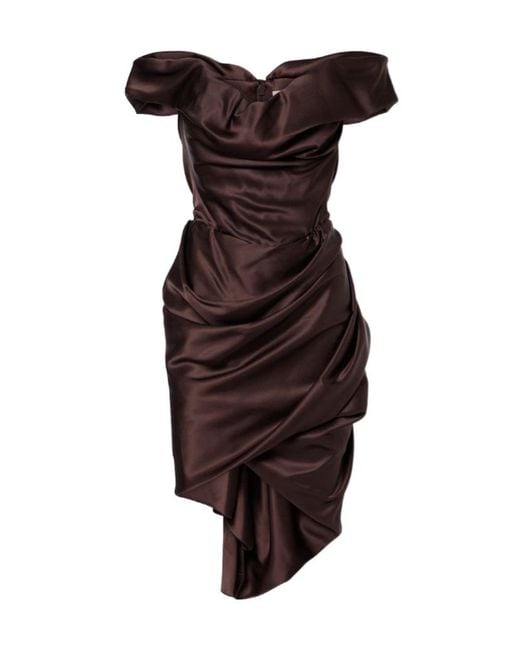 Vivienne Westwood Brown Nova Cora Asymmetric Satin Minidress