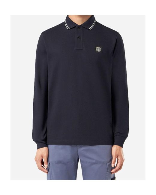 Stone Island Blue Slim Fit Long Sleeved Polo Shirt for men