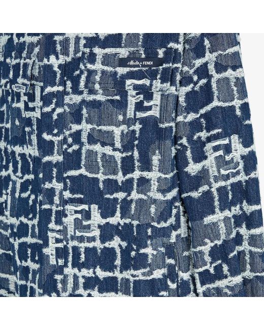 Fendi Blue Logo Detailed Distressed Denim Jacket for men