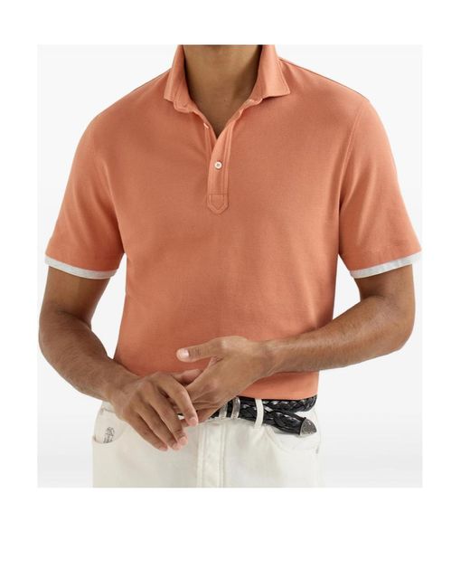 Brunello Cucinelli Orange Button-Fastening Short-Sleeve Polo Shirt for men