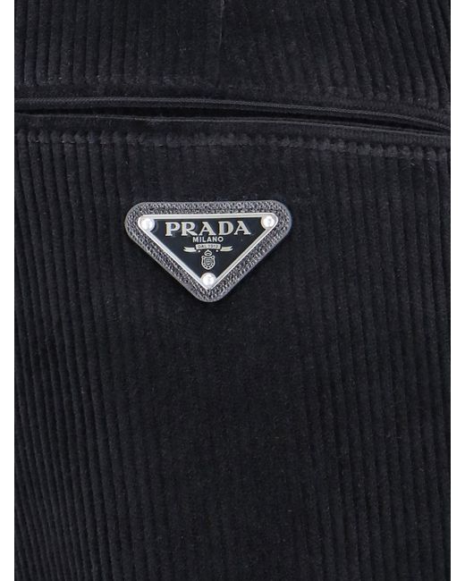 Prada Blue Triangle Logo Corduroy Trousers for men