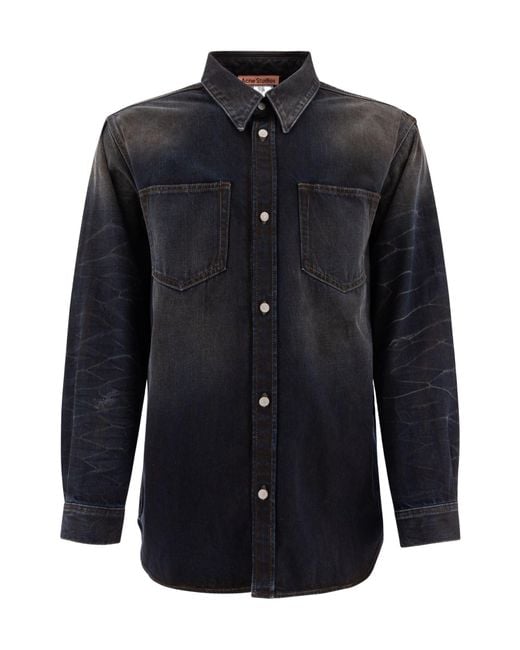 Acne Blue Collared Long-Sleeve Denim Shirt for men