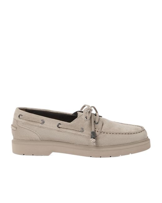 Brunello Cucinelli Gray Monili-Chain Slip-On Boat Shoes