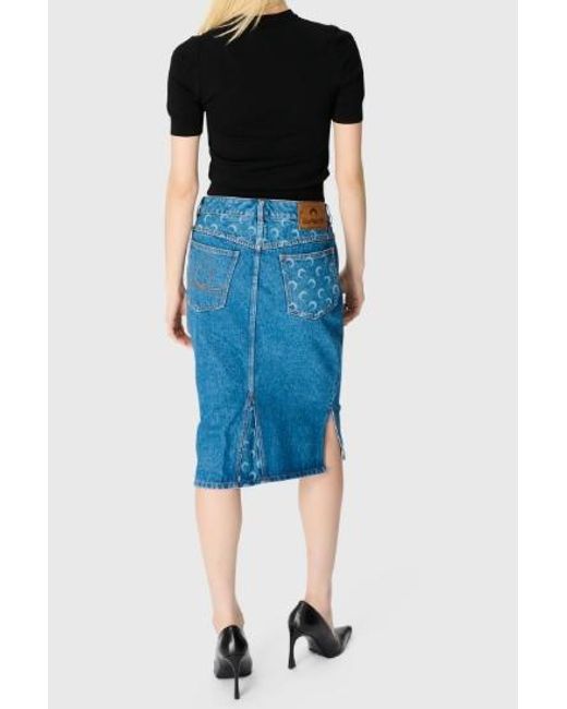 MARINE SERRE Blue Moon Laser Wash Denim Knee Length Skirt