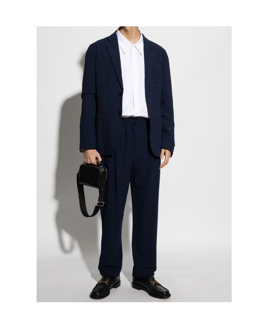 Giorgio Armani Blue Single-Breasted Knitted Jacket for men