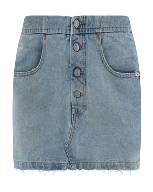 MM6 by Maison Margiela Blue Denim Raw-Cut Edge Mini Skirt