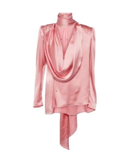 Magda Butrym Pink Draped Silk-Blend Blouse