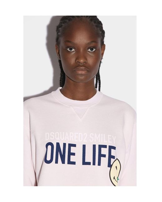 DSquared² Pink Slogan Print Crewneck Sweater