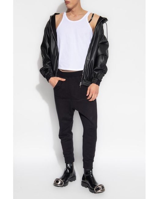 DSquared² Black Hooded Leather Jacket for men