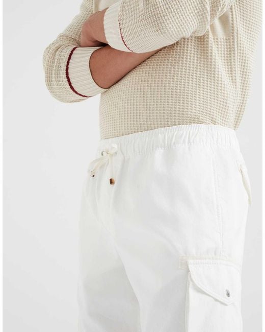 Brunello Cucinelli White Drawstring Straight Hem Shorts for men