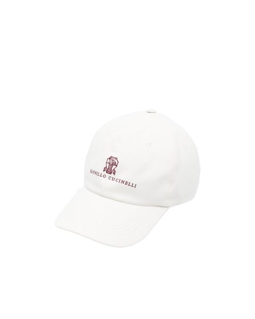 Brunello Cucinelli White Embroidered-Logo Baseball Cap for men