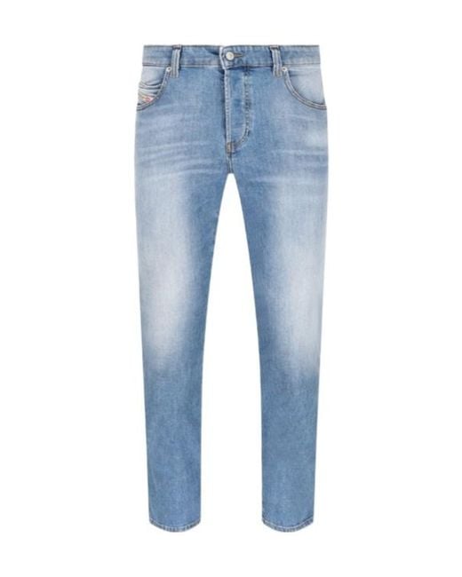 DIESEL Blue Logo Patch Straight-Leg Jeans for men