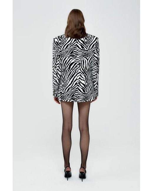Alessandra Rich White Zebra-Printed Single-Breasted Tailored Blazer