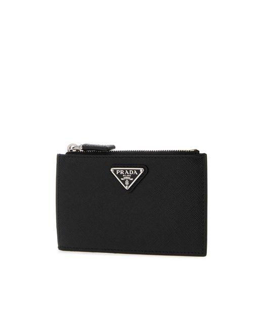 Prada Black Logo Plaque Zip-Up Cardholder for men