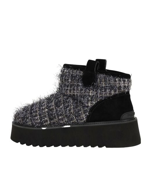 Pinko Black Tweed Lurex Ankle Boots