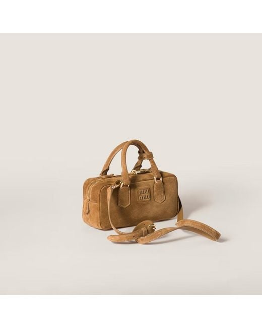 Miu Miu Brown Arcadie Padded Suede Top-Handle Bag