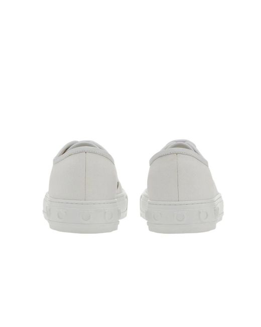 Ferragamo White Logo Embossed Low-Top Sneakers