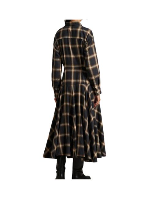 Ralph Lauren Black Plaid And Twill Patchwork Midi Shirt Dress