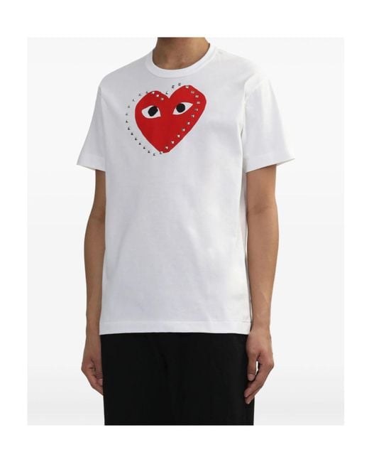 COMME DES GARÇONS PLAY White Comme Des Garçons Play Heart Printed Studded T-Shirt for men