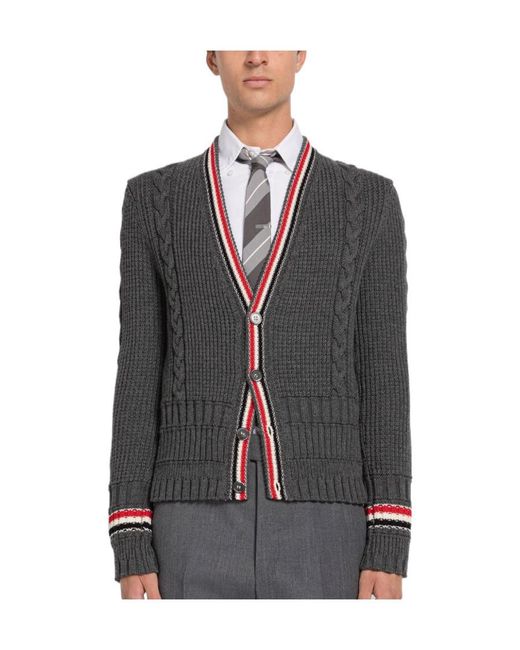 Thom Browne Gray Cable-Knit Wool Cardigan for men