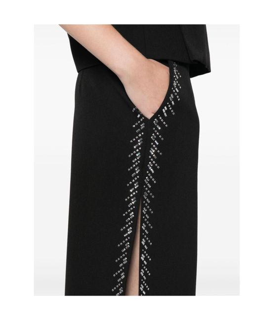 Rabanne Black Side Slit Embellished Midi Skirt