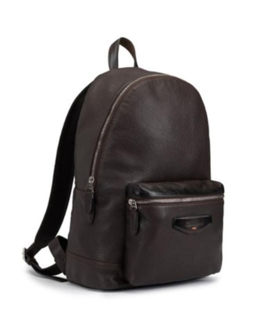 Santoni Black Dark Leather Backpack for men