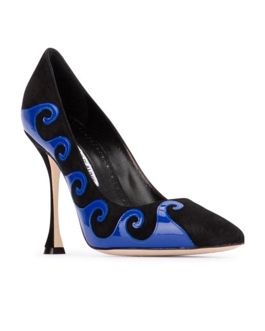Manolo Blahnik Blue Kasai Swirl Detailed Pointed Toe Pumps