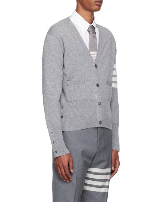 Thom Browne Gray 4-Bar Stripe Cardigan for men