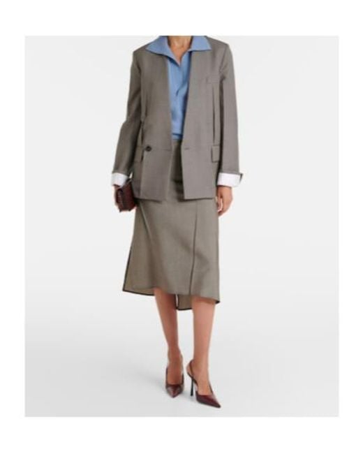 Victoria Beckham Gray Draped Wool And Mohair Midi Skirt