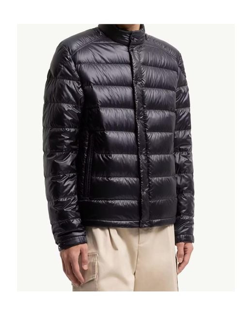 Moncler Blue Shiny Button-Up Padded Jacket for men