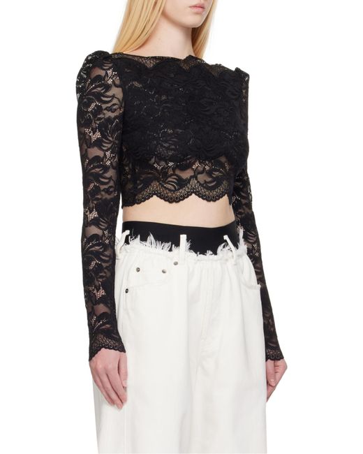 Rabanne Black Long Sleeved Cropped Laced Top