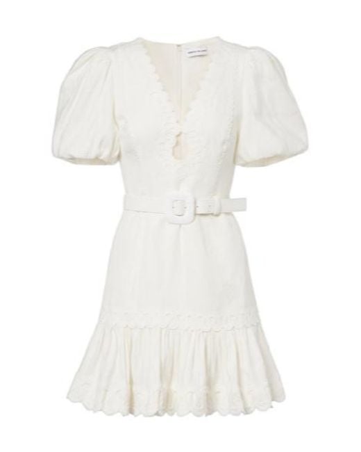 Rebecca Vallance White Kahlia Embroidered Linen-Blend Minidress