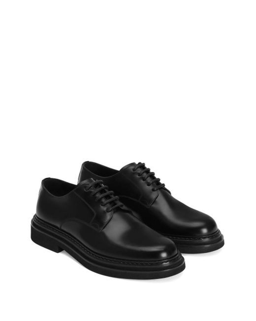 Dolce & Gabbana Black Round Toe Lace-Up Derby Shoes for men