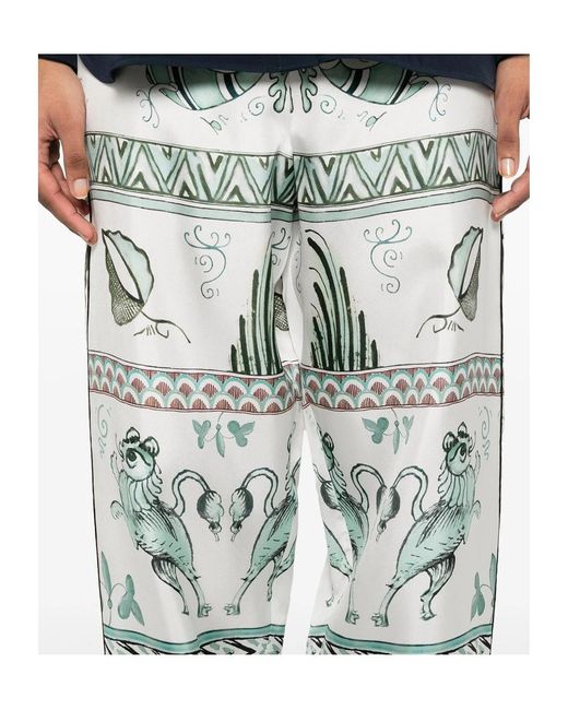 Fabiana Filippi Blue All-Over Printed Satin Twill Trousers
