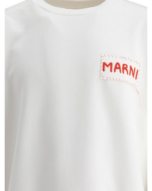 Marni White Logo Patch Crewneck Sweaters for men