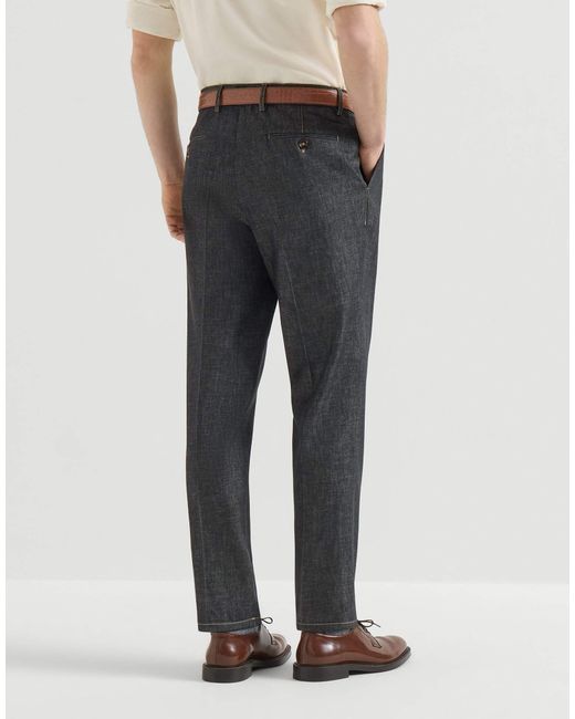 Brunello Cucinelli Gray No-Fade Lightweight Denim Trousers With Pleat for men