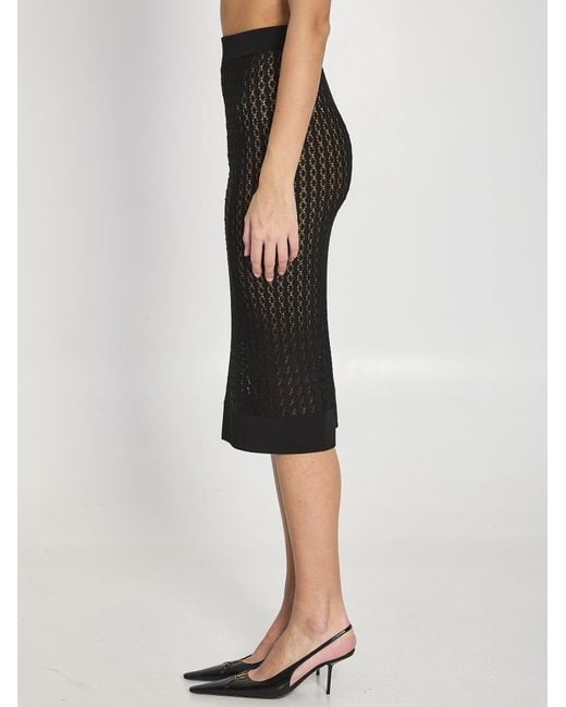 Saint Laurent Black Knitted Midi Pencil Skirt