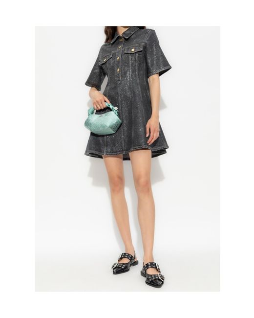 Ganni Black Flared Denim Mini Dress