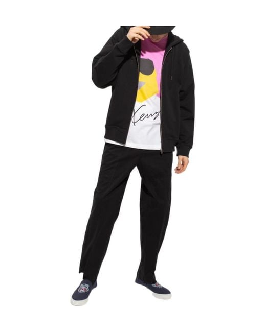 KENZO Black Logo-Patch Detail Chinos for men