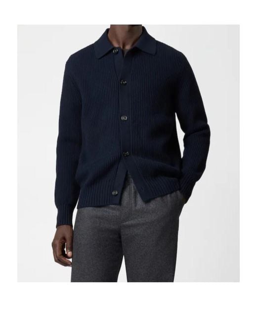Tod's Blue Ribbed Polo-Collar Cardigan for men