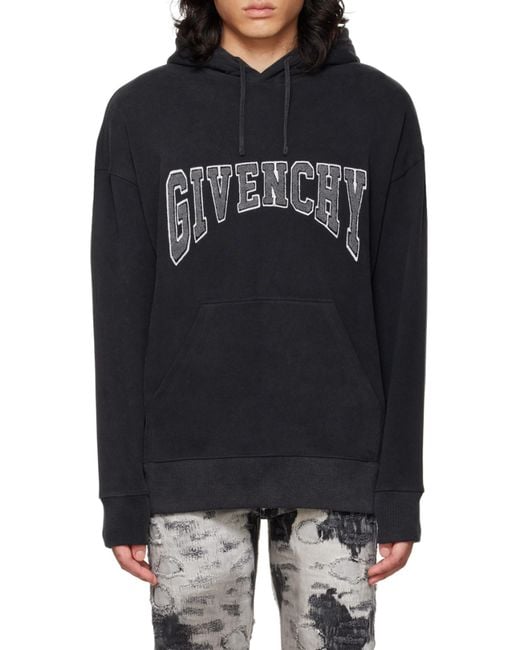 Givenchy Blue Logo Print Drawstring Hoodie for men