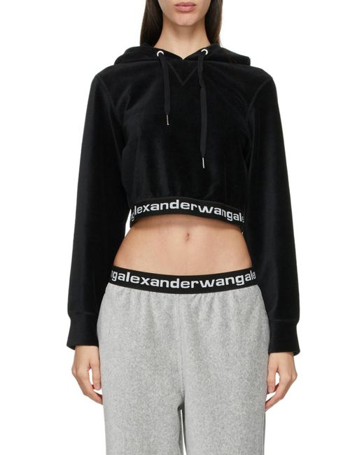Alexander Wang Black T By Logo Cropped Corduroy Hoodie
