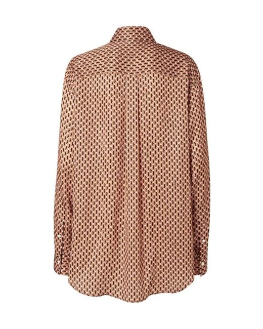 Fendi Brown Dots Jacquard Long Sleeved Oversized Shirt