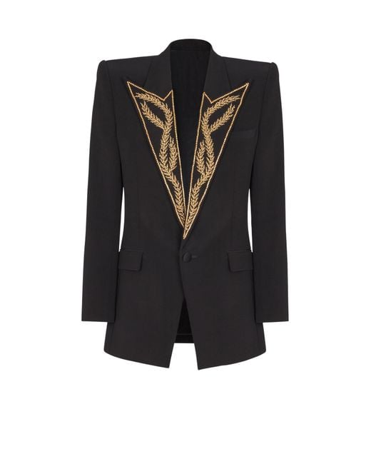 Balmain Black Leaf Embroidery Blazer for men