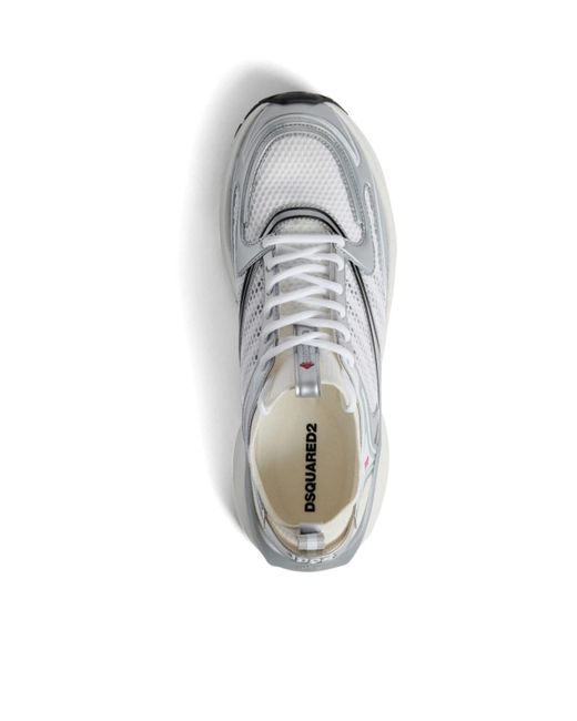 DSquared² White Dash Panelled Mesh Lace-Up Sneakers for men