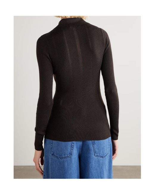 Gabriela Hearst Black Long-Sleeved Knit Polo Shirt