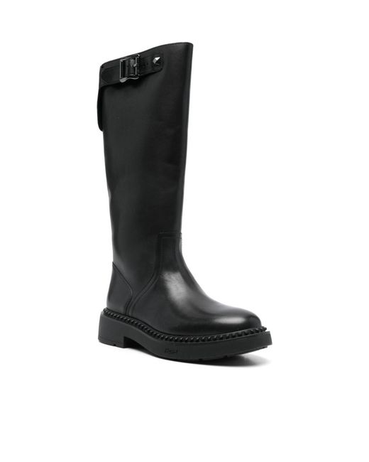 Ash Black Thick Heeled Short Boots